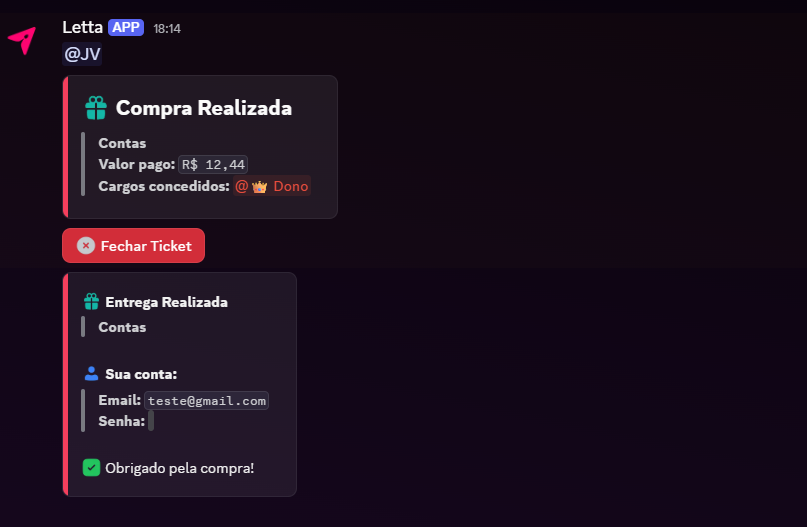 Print da compra realizada e entrega automática