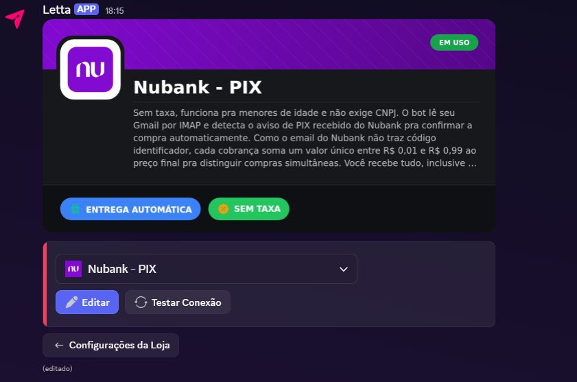Print da conexão com o Nubank